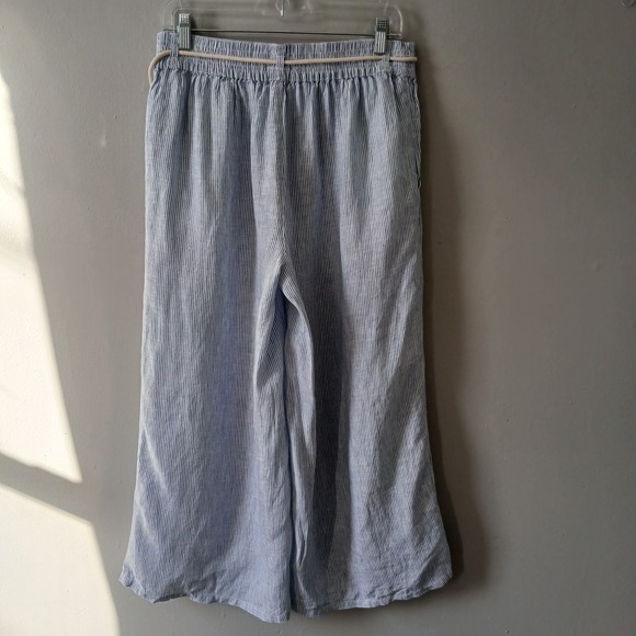 Tahari Size Medium Wide Leg‎ Pants Rope Belt Striped Ankle Length 100% Linen - Picture 12 of 14